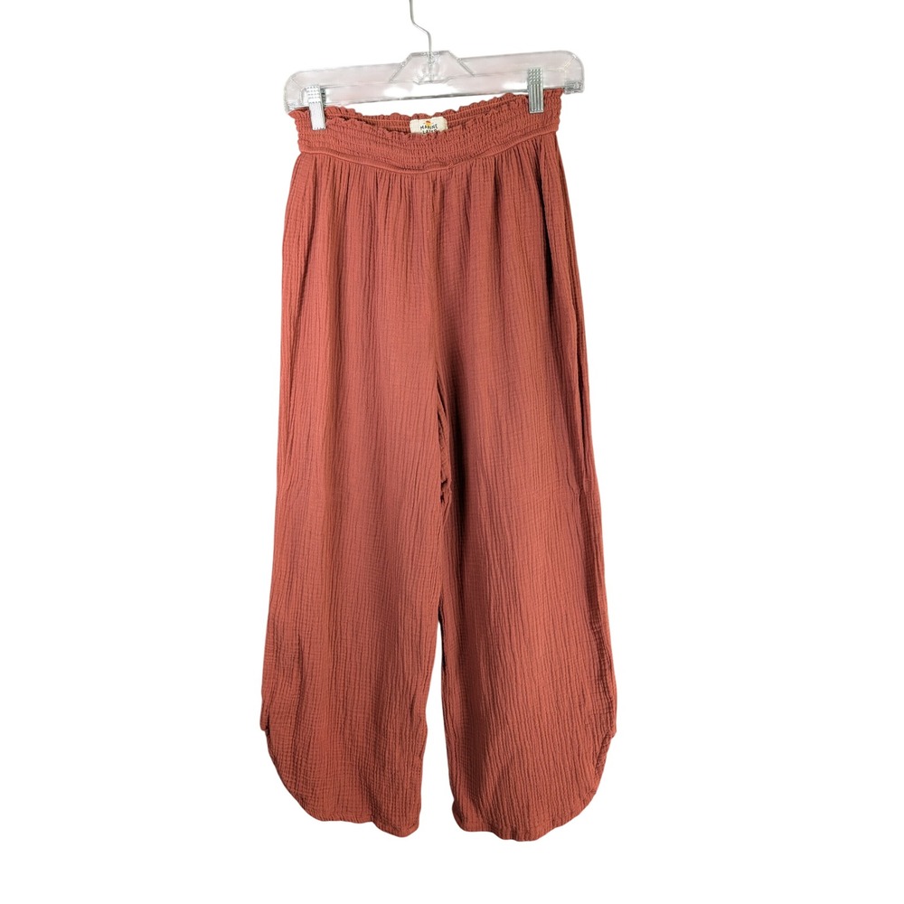 Marine Layer Double Gauze Pants Womens L Rust Terracotta Wide Leg
